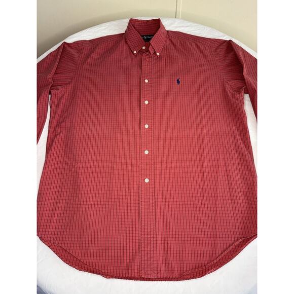 Ralph Lauren Men's Button Up Shirt, Blake Medium Red/Blue Check Navy Pony Preppy - Picture 2 of 10